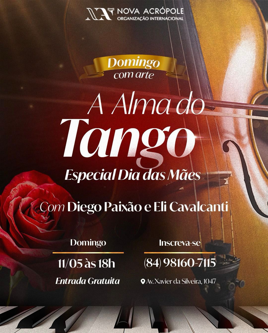 Tango e homenagens às mães no Domingo com Arte de de Nova Acrópole